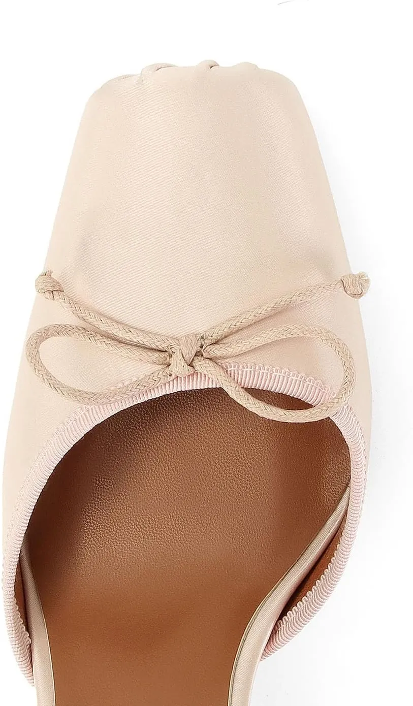 Satin Ballet Heels for Women with Bow Square Toe Ballerina Stiletto Heels Lace Up High Heel Slingback Pumps Strappy Mary Janes Cute Elegant Party Shoes
