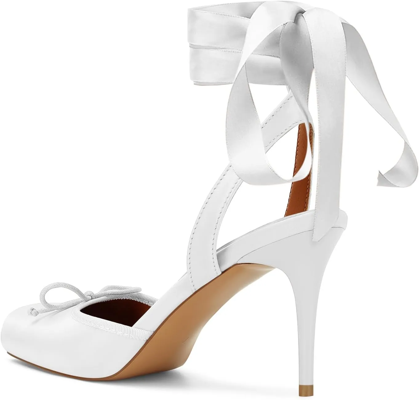 Satin Ballet Heels for Women with Bow Square Toe Ballerina Stiletto Heels Lace Up High Heel Slingback Pumps Strappy Mary Janes Cute Elegant Party Shoes