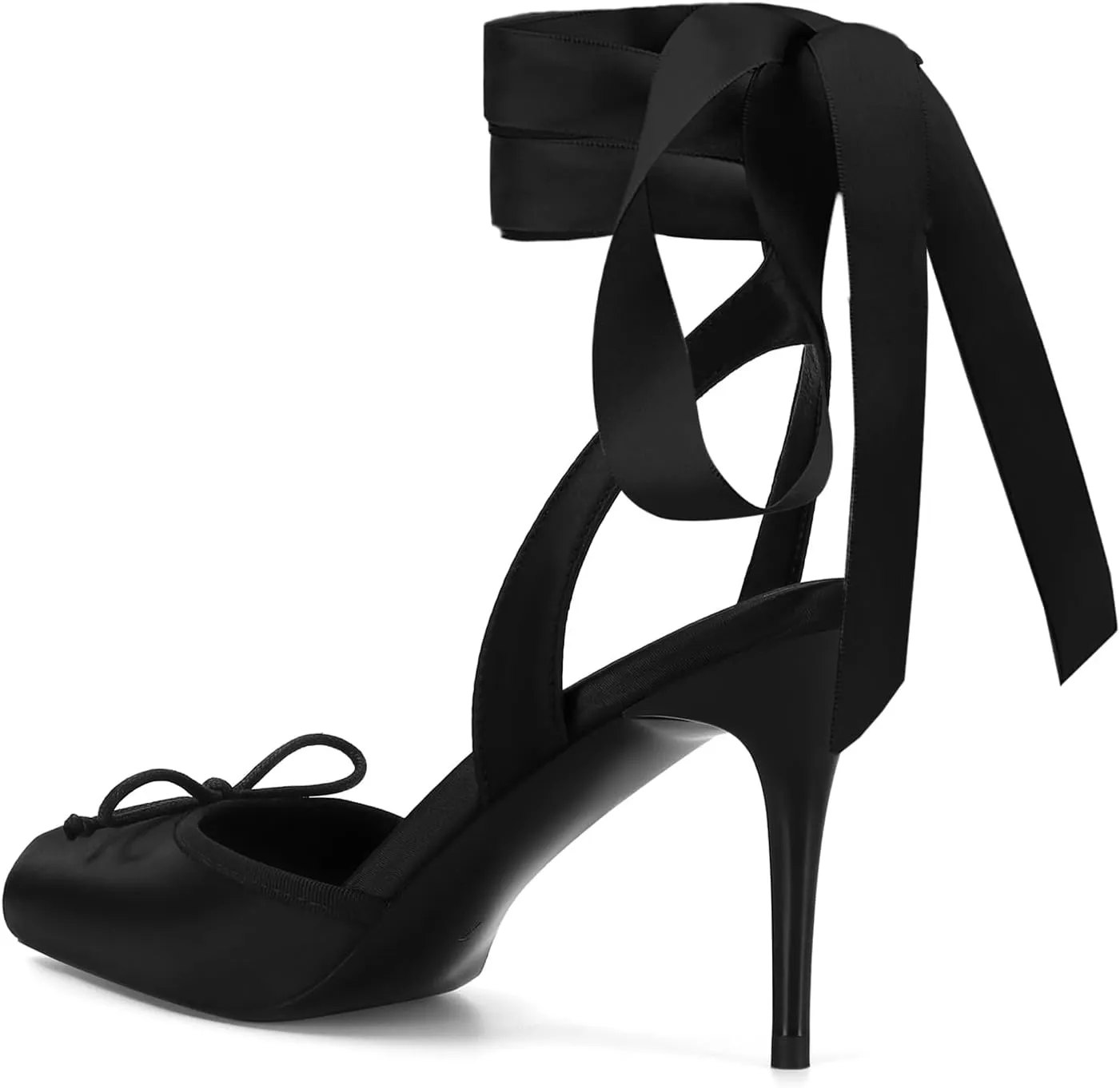 Satin Ballet Heels for Women with Bow Square Toe Ballerina Stiletto Heels Lace Up High Heel Slingback Pumps Strappy Mary Janes Cute Elegant Party Shoes