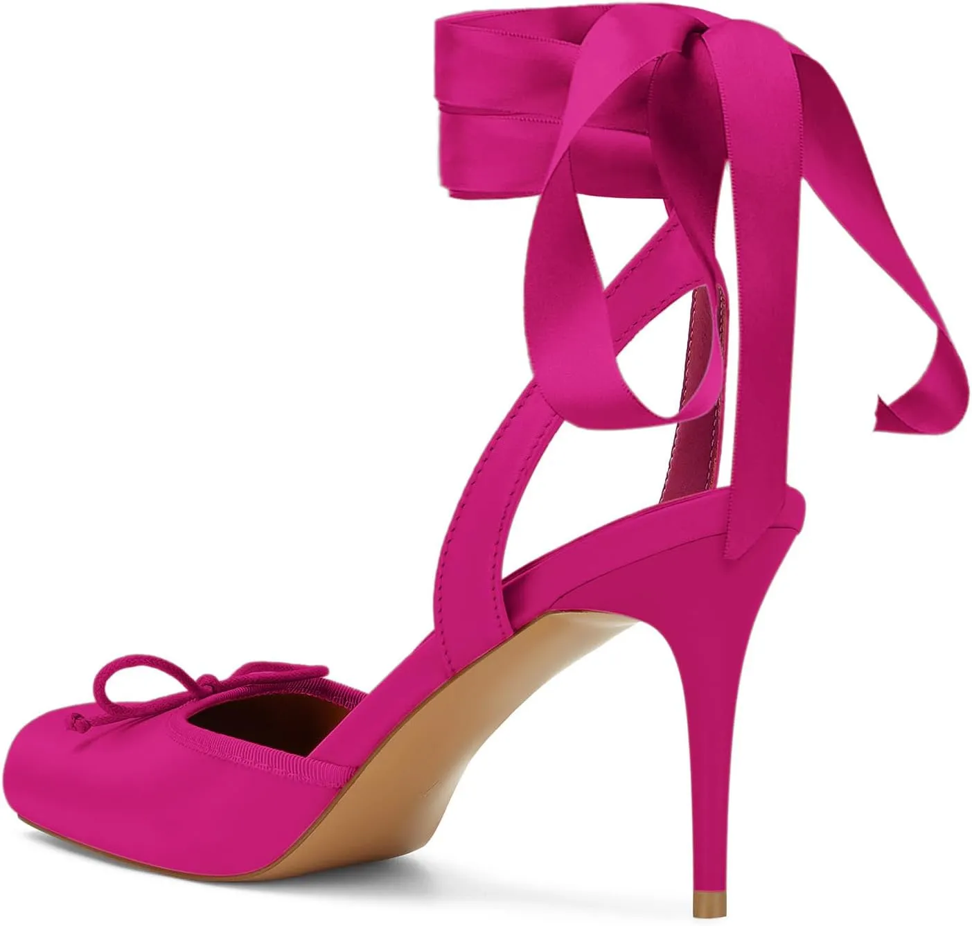 Satin Ballet Heels for Women with Bow Square Toe Ballerina Stiletto Heels Lace Up High Heel Slingback Pumps Strappy Mary Janes Cute Elegant Party Shoes