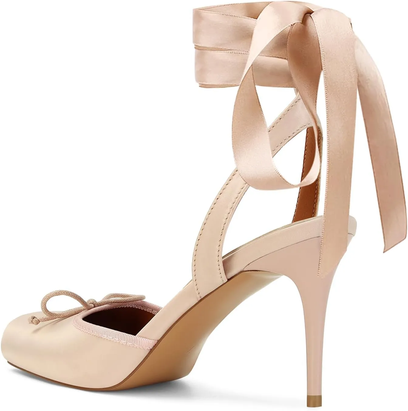 Satin Ballet Heels for Women with Bow Square Toe Ballerina Stiletto Heels Lace Up High Heel Slingback Pumps Strappy Mary Janes Cute Elegant Party Shoes