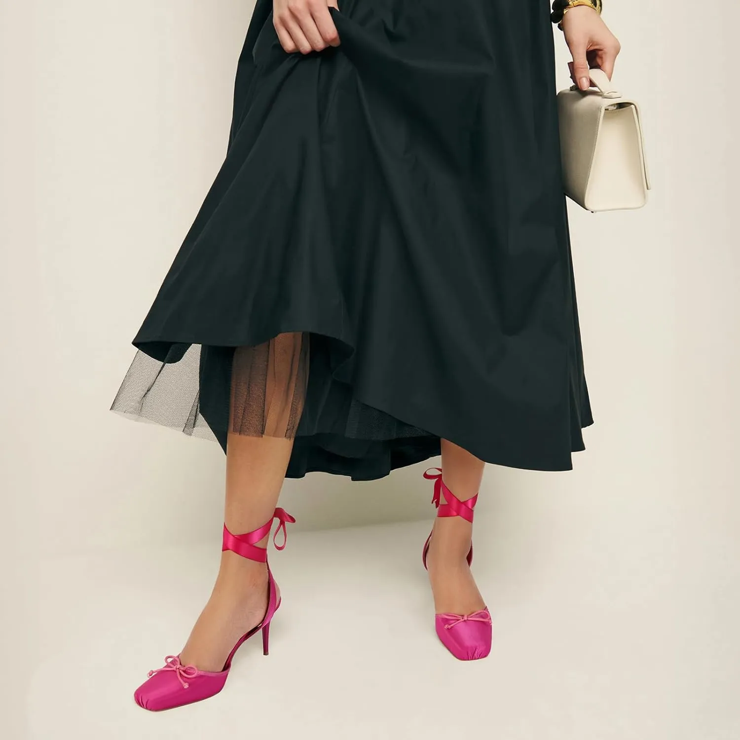 Satin Ballet Heels for Women with Bow Square Toe Ballerina Stiletto Heels Lace Up High Heel Slingback Pumps Strappy Mary Janes Cute Elegant Party Shoes
