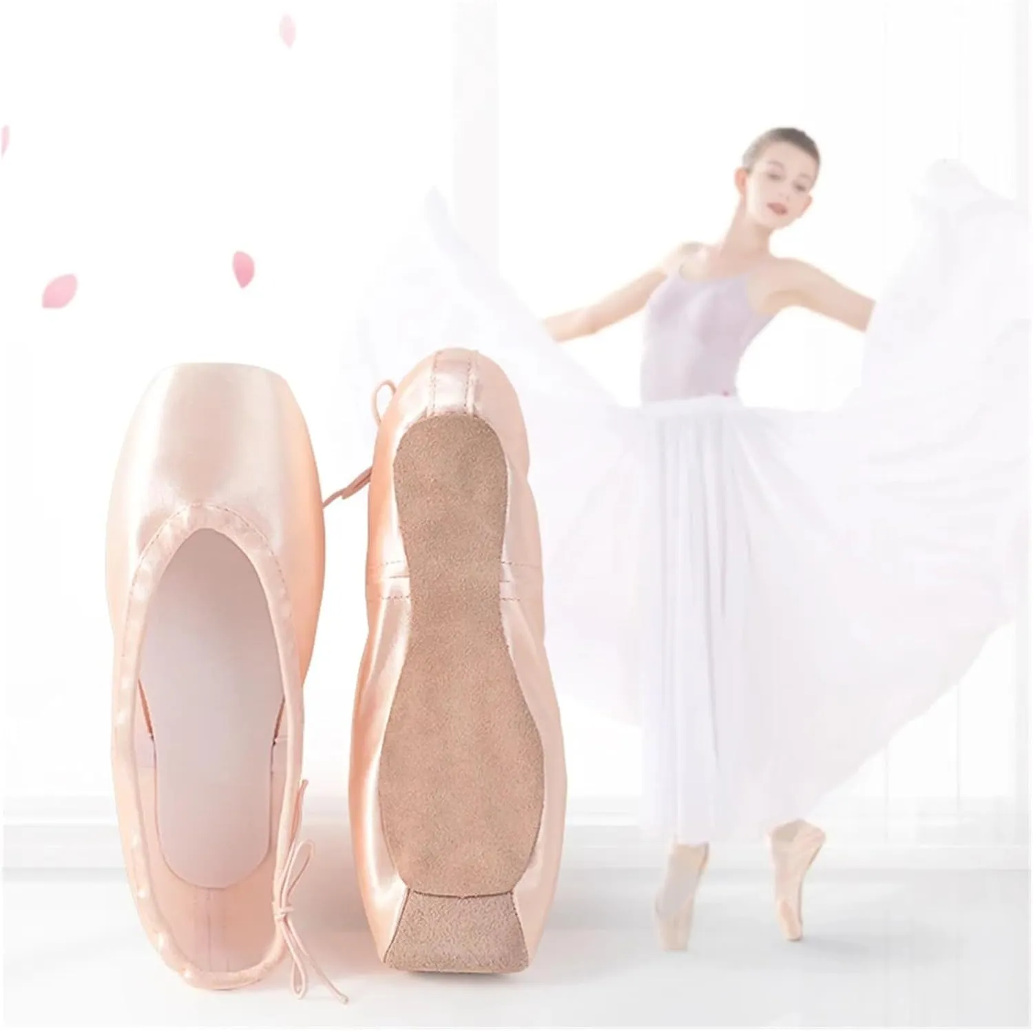 Satin Pointe Shoes for Girls Professional Ballet Pointe Shoe for Kids Girl and Ladies Women Satin Ballet Shoes with Ribbons(38(Foot 23cm))