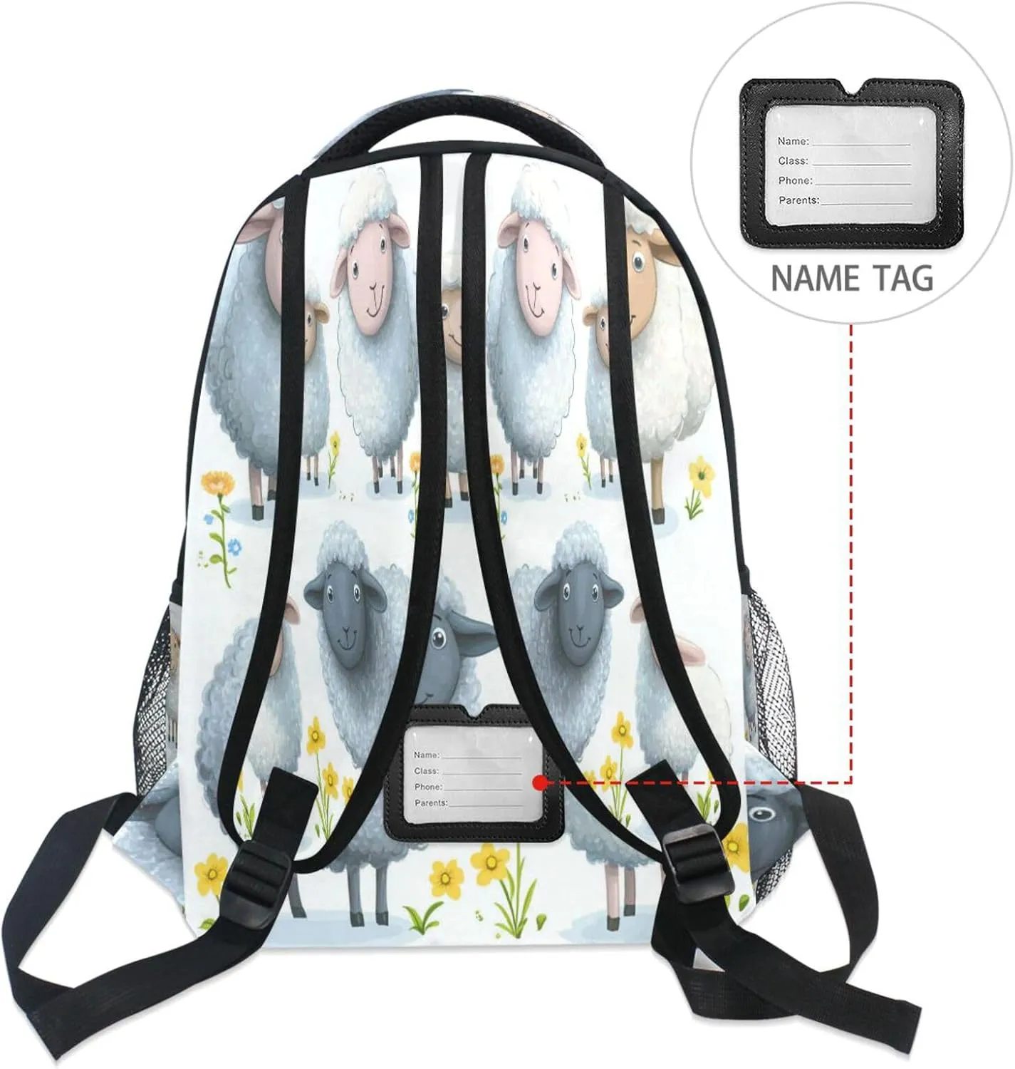 School Backpack for Unisex Adult Fashion Outdoor Backpack with Chest Strap for Business Work College Travel Trip Cartoon Sheep White