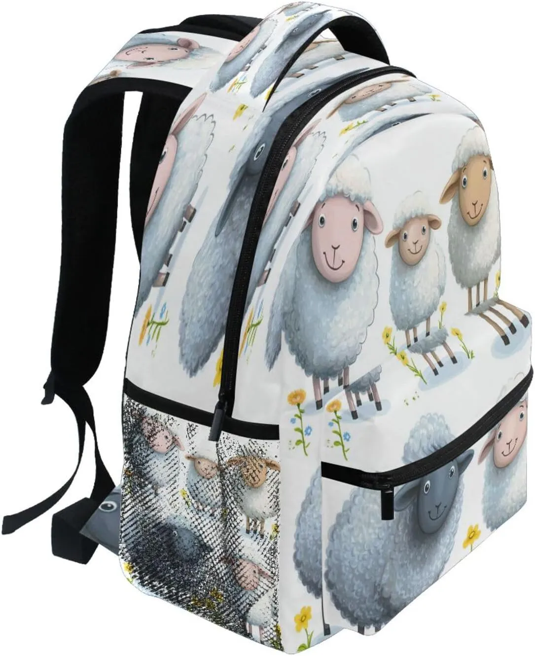 School Backpack for Unisex Adult Fashion Outdoor Backpack with Chest Strap for Business Work College Travel Trip Cartoon Sheep White