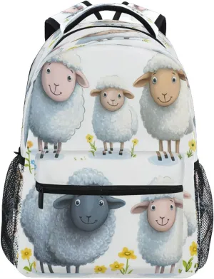 School Backpack for Unisex Adult Fashion Outdoor Backpack with Chest Strap for Business Work College Travel Trip Cartoon Sheep White