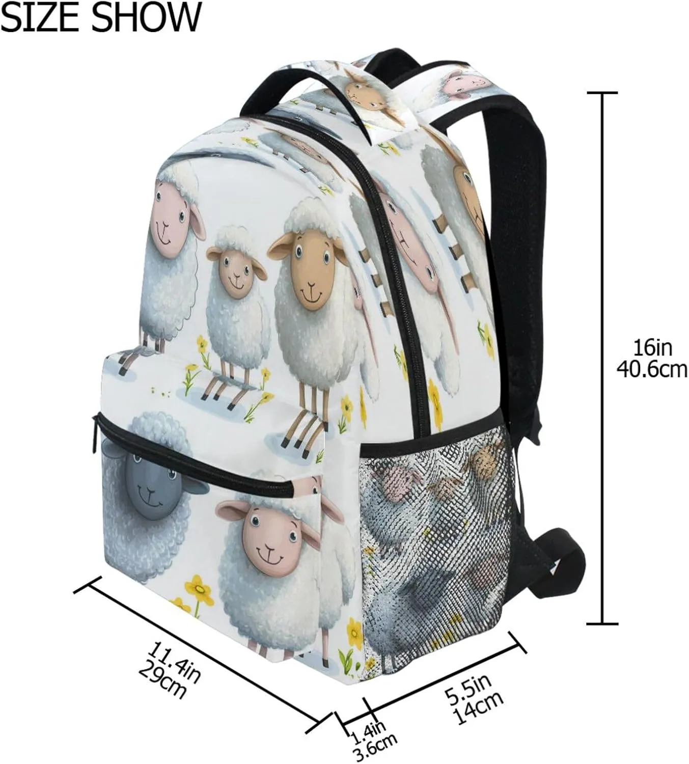 School Backpack for Unisex Adult Fashion Outdoor Backpack with Chest Strap for Business Work College Travel Trip Cartoon Sheep White