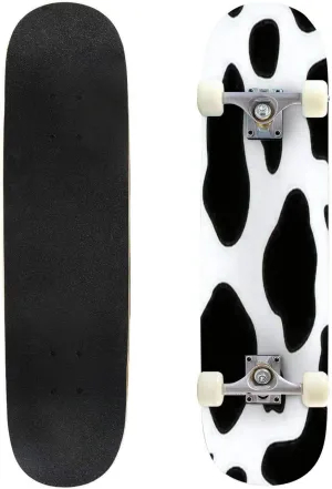 Seamless Vector Background Cow Print Outdoor Skateboard 31"x8" Pro Complete Skate Board Cruiser 8 Layers Double Kick Concave Deck Maple Longboards for Youths Sports
