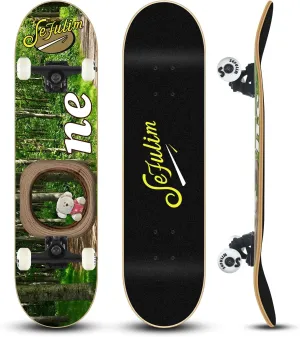 Sefulim 31 x 8 Inch Complete Skateboard 7 Layer Canadian Maple Double Kick Deck Concave Cruiser Trick Skateboard for Boys Girls Teens Adults Beginner