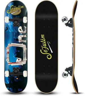 Sefulim 31 x 8 Inch Complete Skateboard 7 Layer Canadian Maple Double Kick Deck Concave Cruiser Trick Skateboard for Boys Girls Teens Adults Beginner