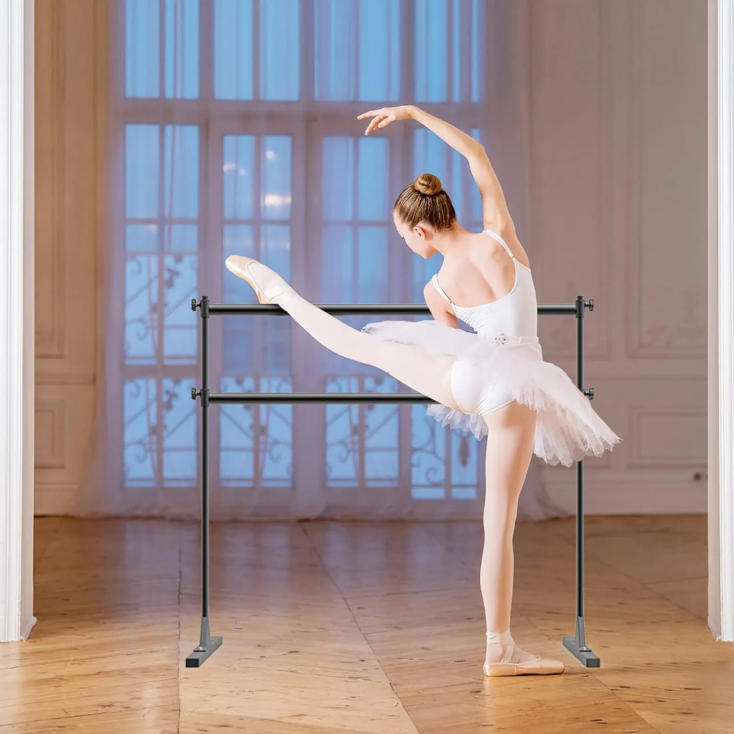 SELEWARE Height Adjustable Ballet Barre Freestanding Ballet Bar Heavy Duty Dance Bar Support Barre Movements Body Stretch Pull-ups, Sturdy Construction Never Fall Apart, Anti-Slip