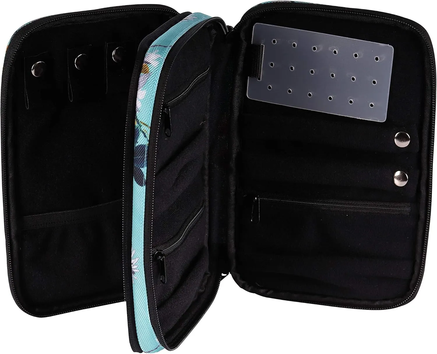 Set Of Large Hanging Travel Toiletry And Cosmetic Bag For Women and Jewelry Travel Organizer Bag With Many Pockets in Turquoise Flowers