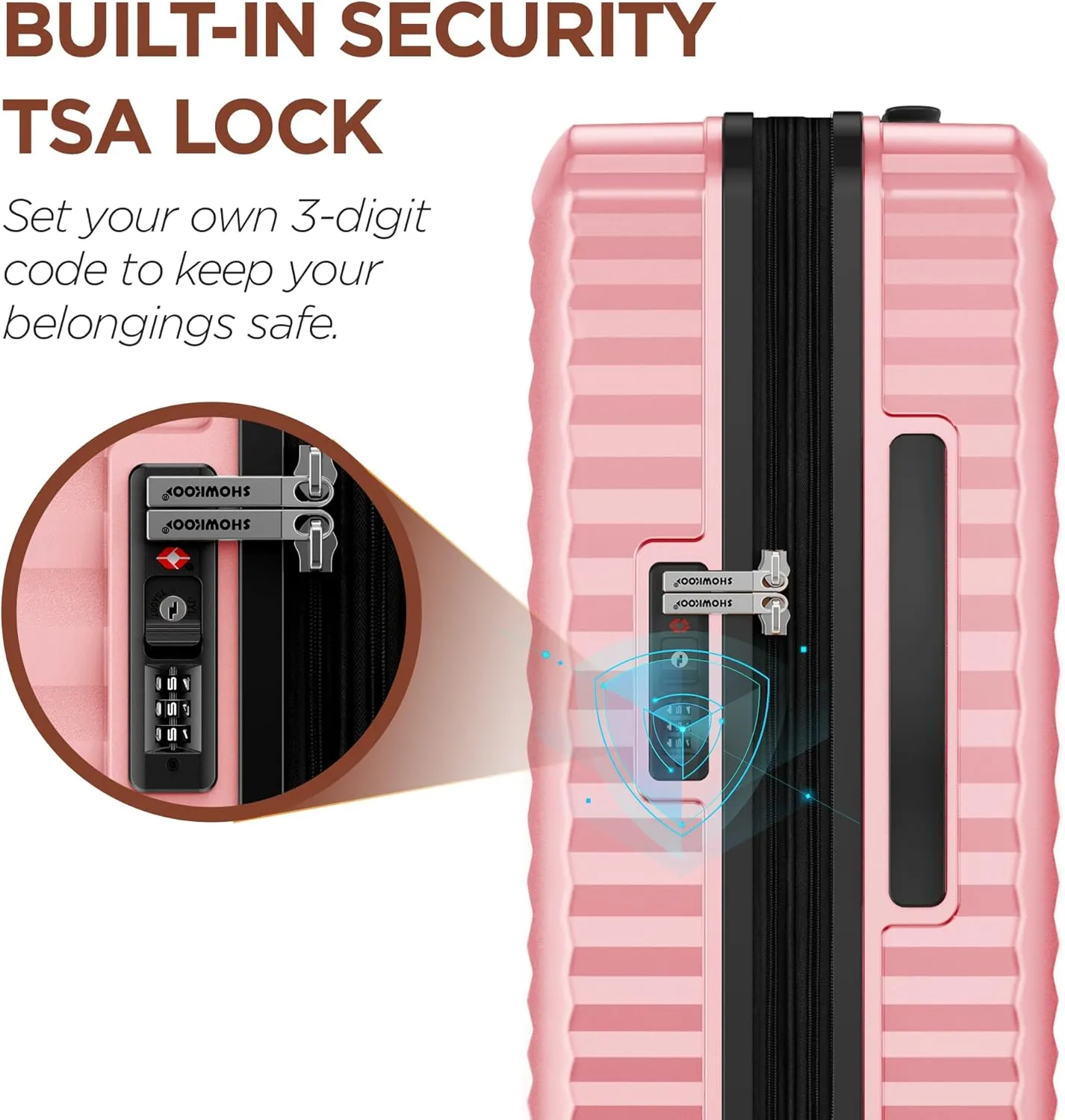 SHOWKOO Luggage Sets 3 Piece Hardside Expandable Suitcase with Double Spinner Wheels Tsa Lock, (Pink, 5 piece set)