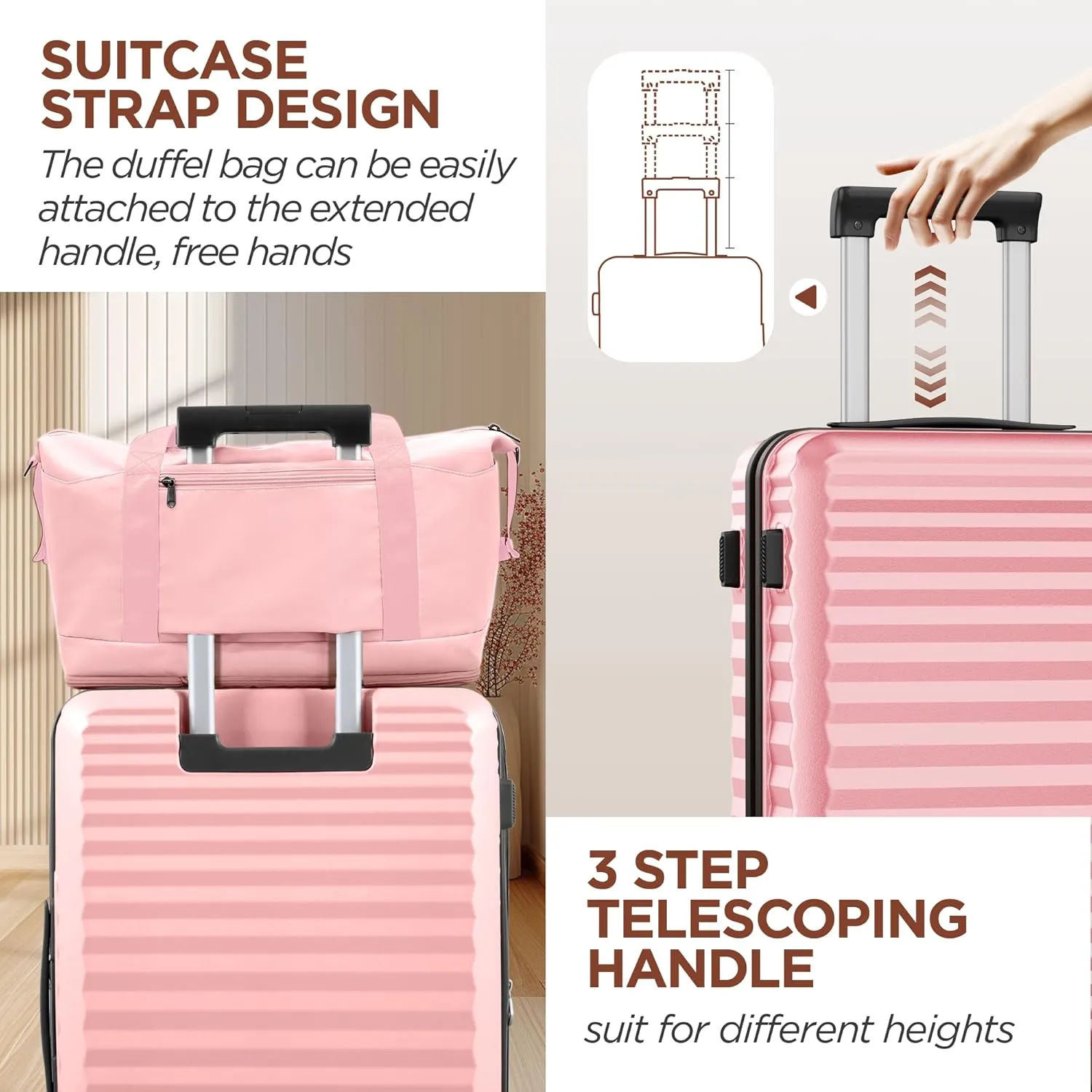 SHOWKOO Luggage Sets 3 Piece Hardside Expandable Suitcase with Double Spinner Wheels Tsa Lock, (Pink, 5 piece set)