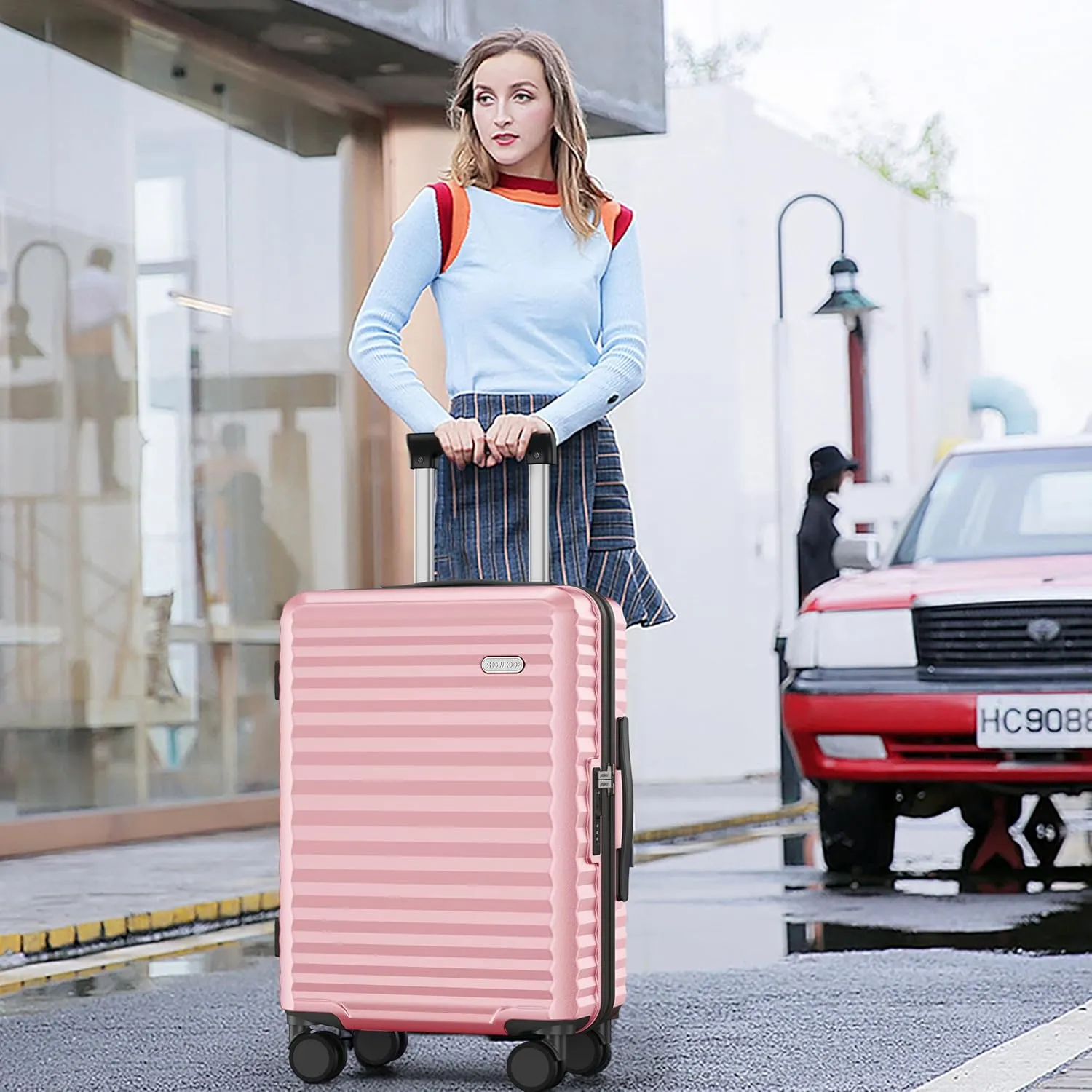 SHOWKOO Luggage Sets 3 Piece Hardside Expandable Suitcase with Double Spinner Wheels Tsa Lock, (Pink, 5 piece set)