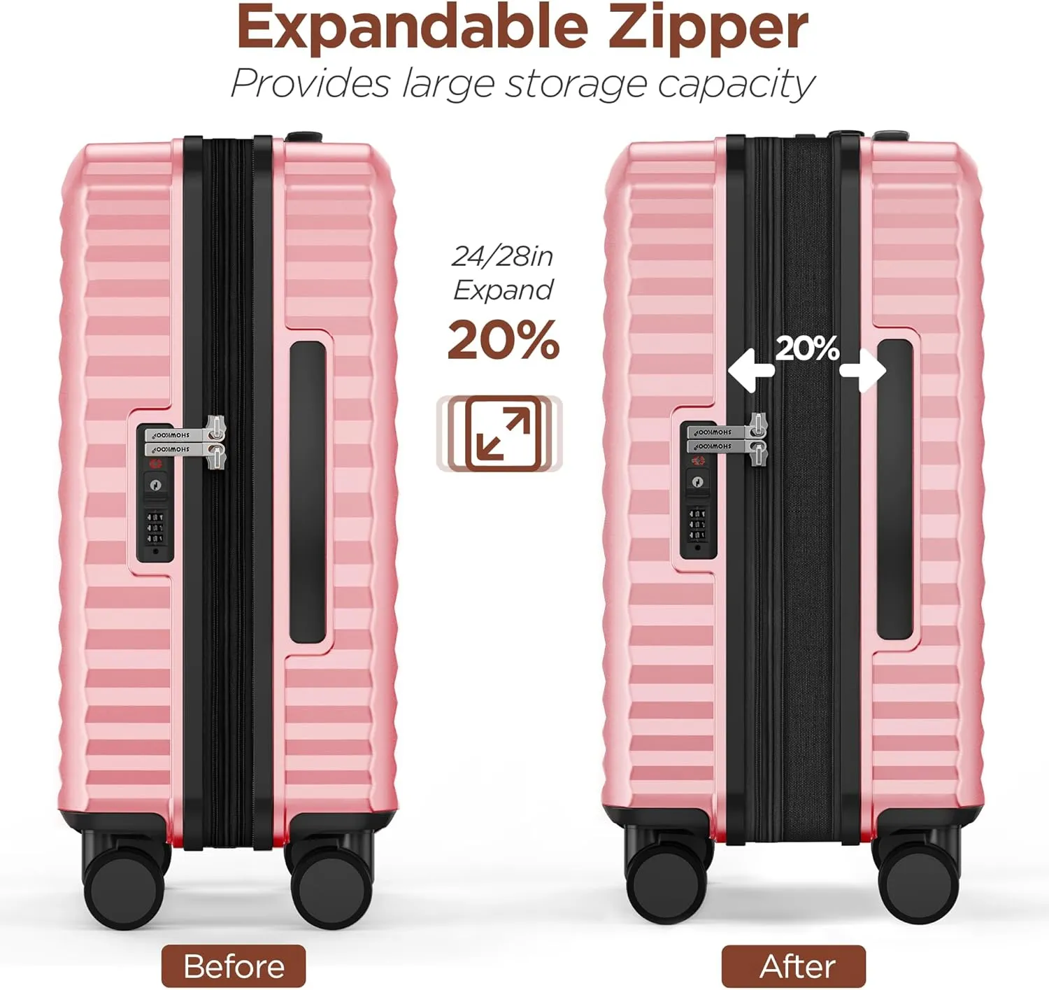 SHOWKOO Luggage Sets 3 Piece Hardside Expandable Suitcase with Double Spinner Wheels Tsa Lock, (Pink, 5 piece set)