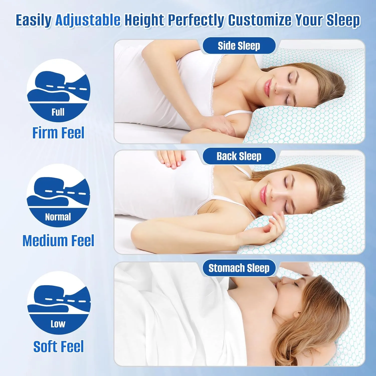 Shredded Memory Foam Pillow for Sleeping, Cooling Bed Pillows Set of 2, Adjustable Pillows for Side, Back, Stomach Sleepers with Washable Pillowcase (King Size, Blue)