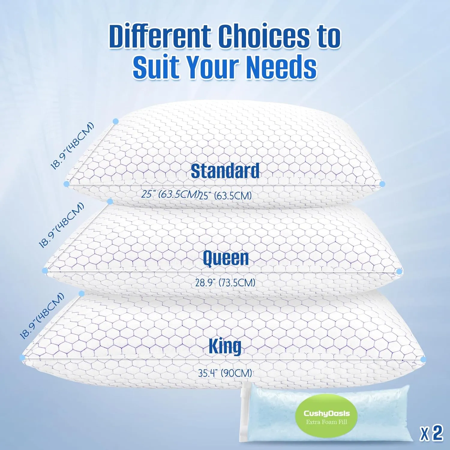 Shredded Memory Foam Pillow for Sleeping, Cooling Bed Pillows Set of 2, Adjustable Pillows for Side, Back, Stomach Sleepers with Washable Pillowcase (King Size)