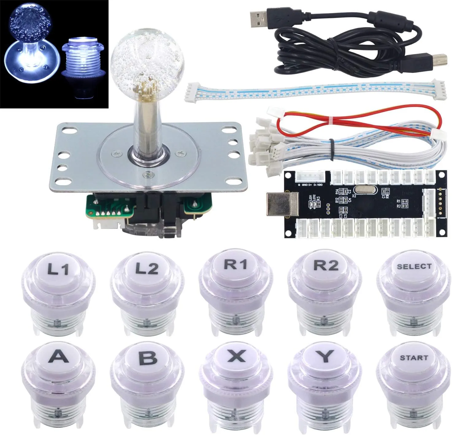 SJ@JX Arcade Game LED DIY Kit Mechanical Keyboard Switch Arcade LED Button LED Joystick Controller Zero Delay USB Encoder for PC MAME Retropie JAMMA