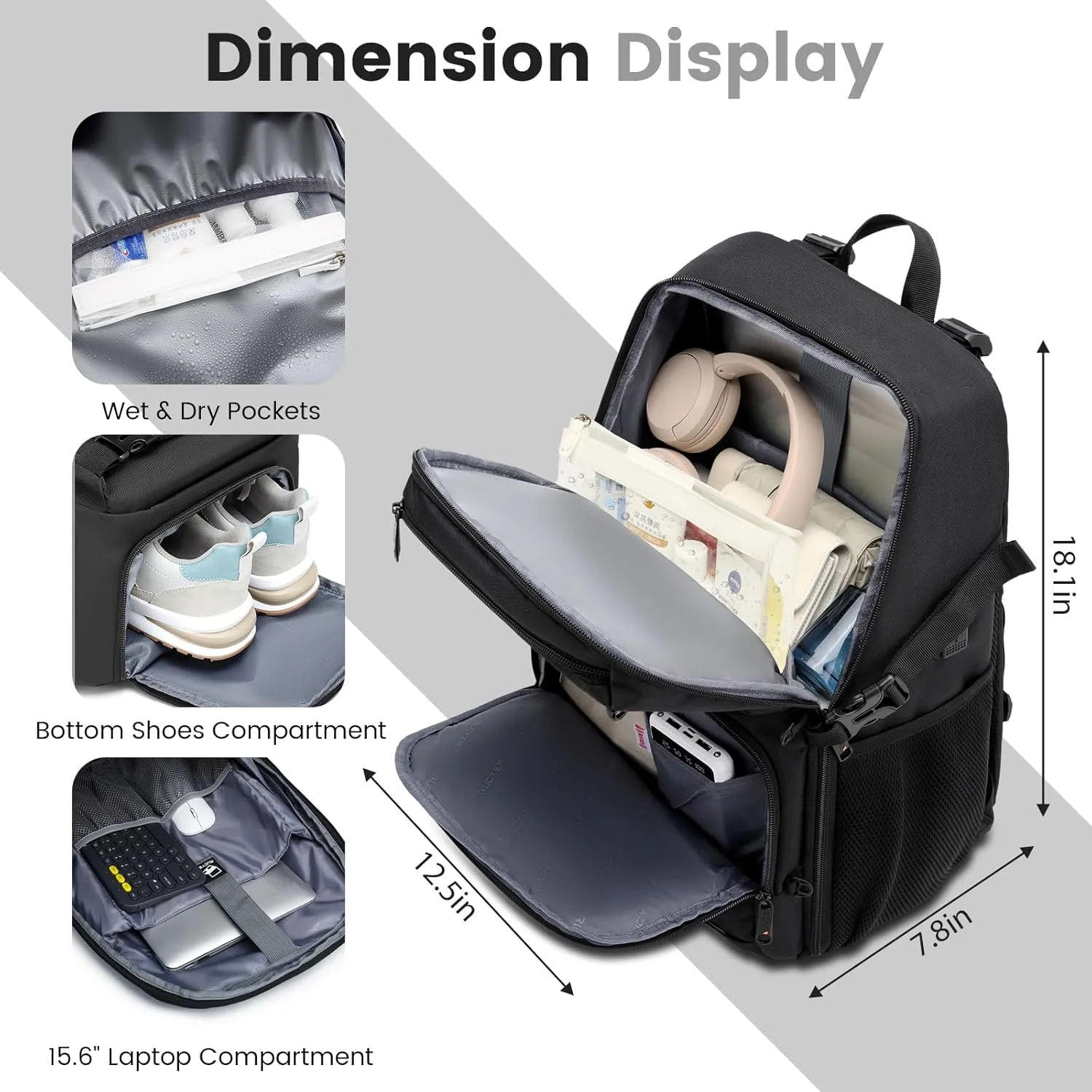 Skateboard Backpack, Laptop Backpack with USB Charging Port, RFID Anti-Theft Lock, Waterproof Fabric, Fits up to 15.6 Inch Laptop, for Business Travel Men (Black)
