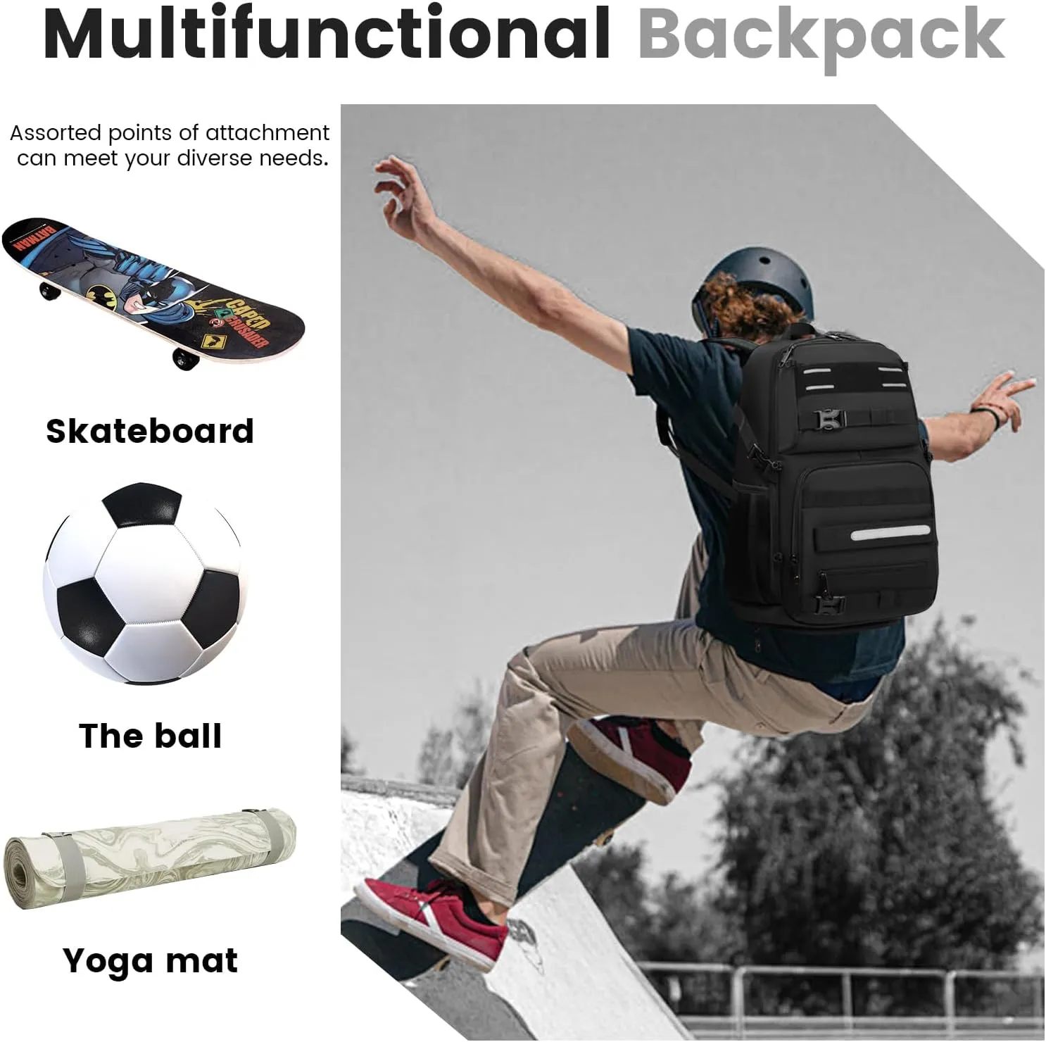Skateboard Backpack, Laptop Backpack with USB Charging Port, RFID Anti-Theft Lock, Waterproof Fabric, Fits up to 15.6 Inch Laptop, for Business Travel Men (Black)