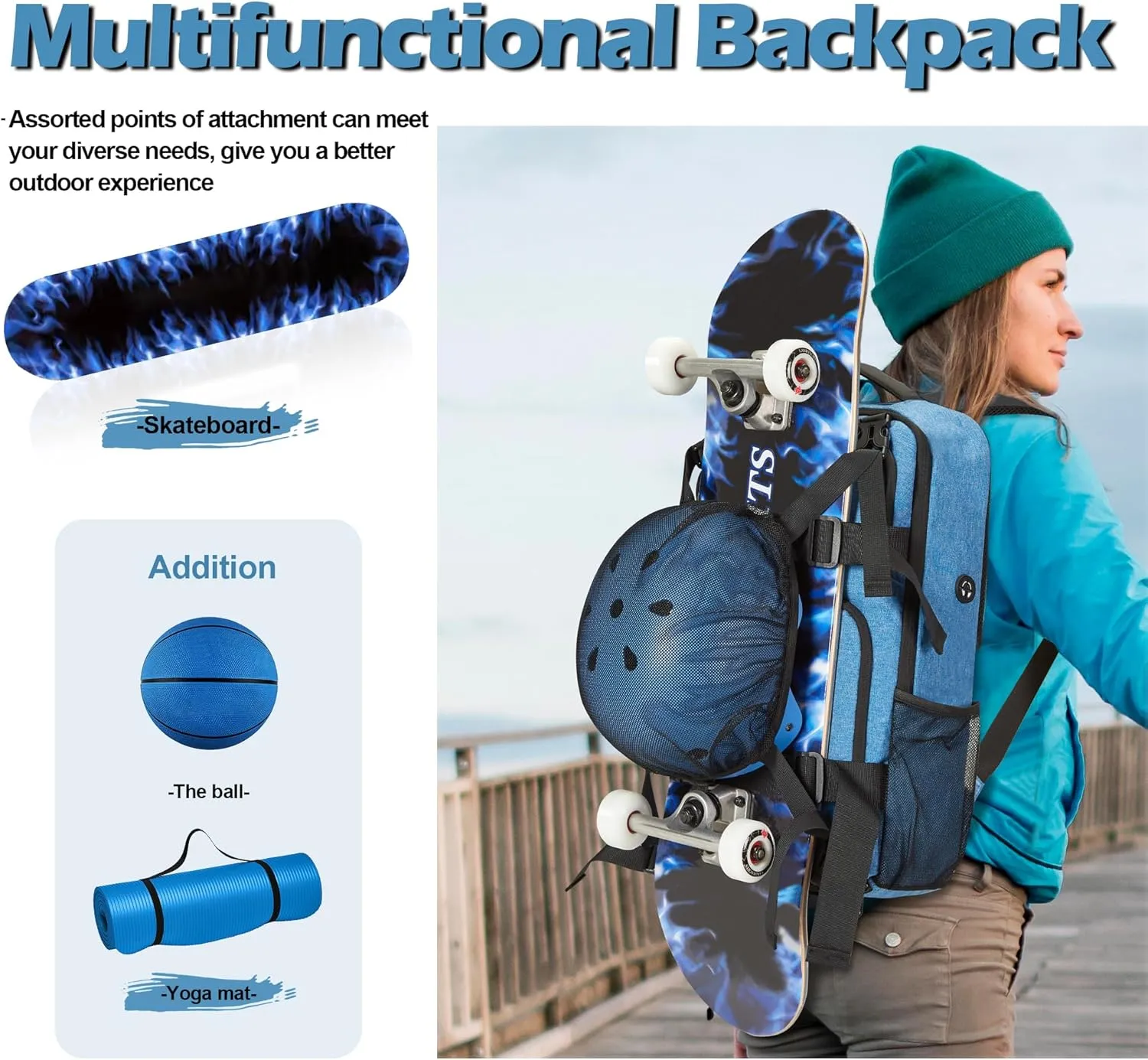 Skateboard Backpack, Skateboard Bag Sports Backpack, Laptop Bag Multi-Sport Design for Men & Women