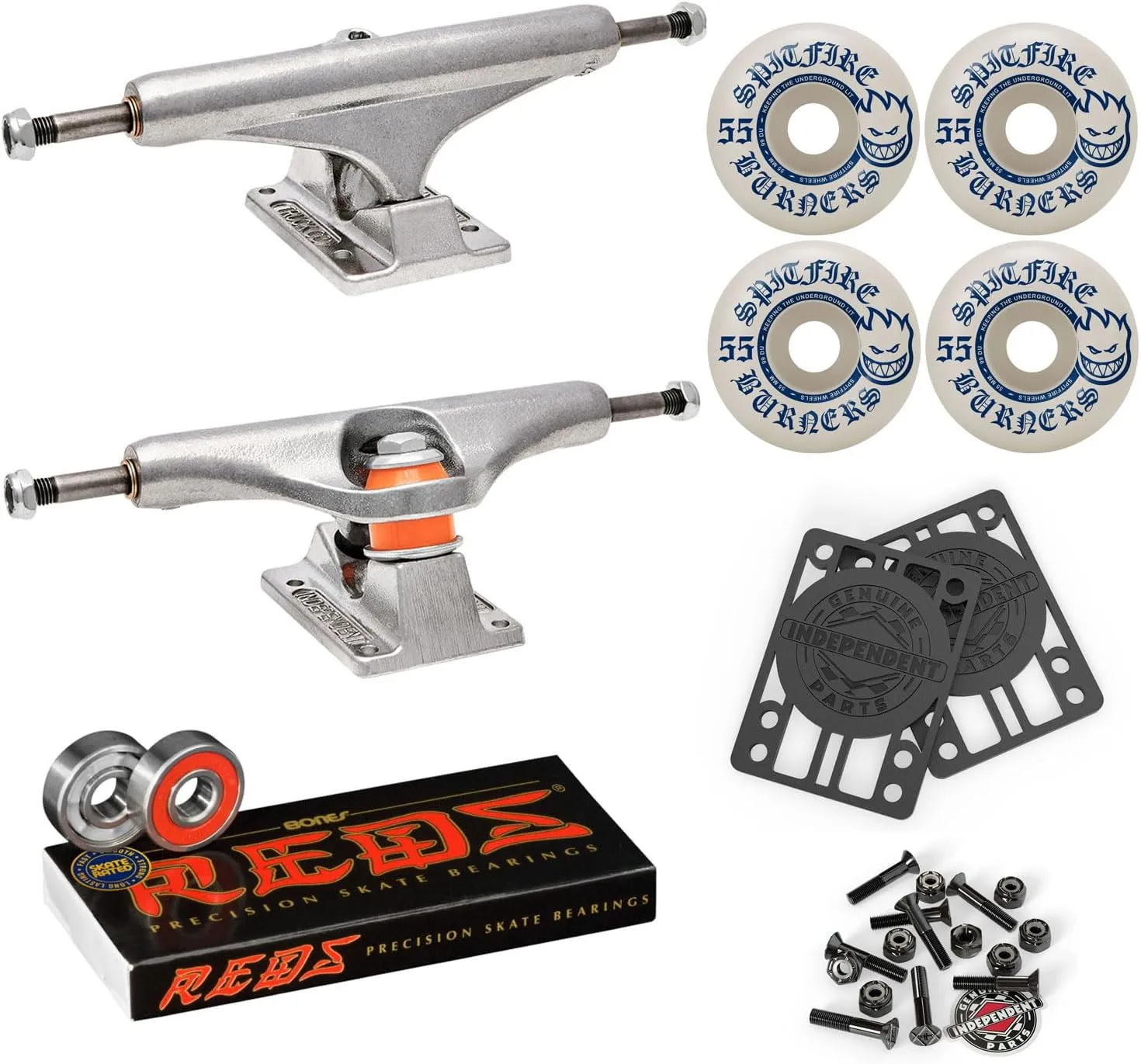 Skateboard Trucks 129 Mid   55mm Spitfire Burners Wheels, Bones Bearings