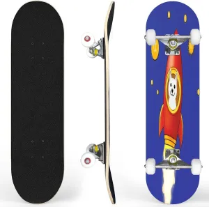 Skateboards for Beginners Dogecoin Rocket Launcher Cryptocurrency Growth Complete Skateboard 7-Layer Maple Wood Double Kick Deck Concave for Tricks Kids Adults Teens 31"x8"