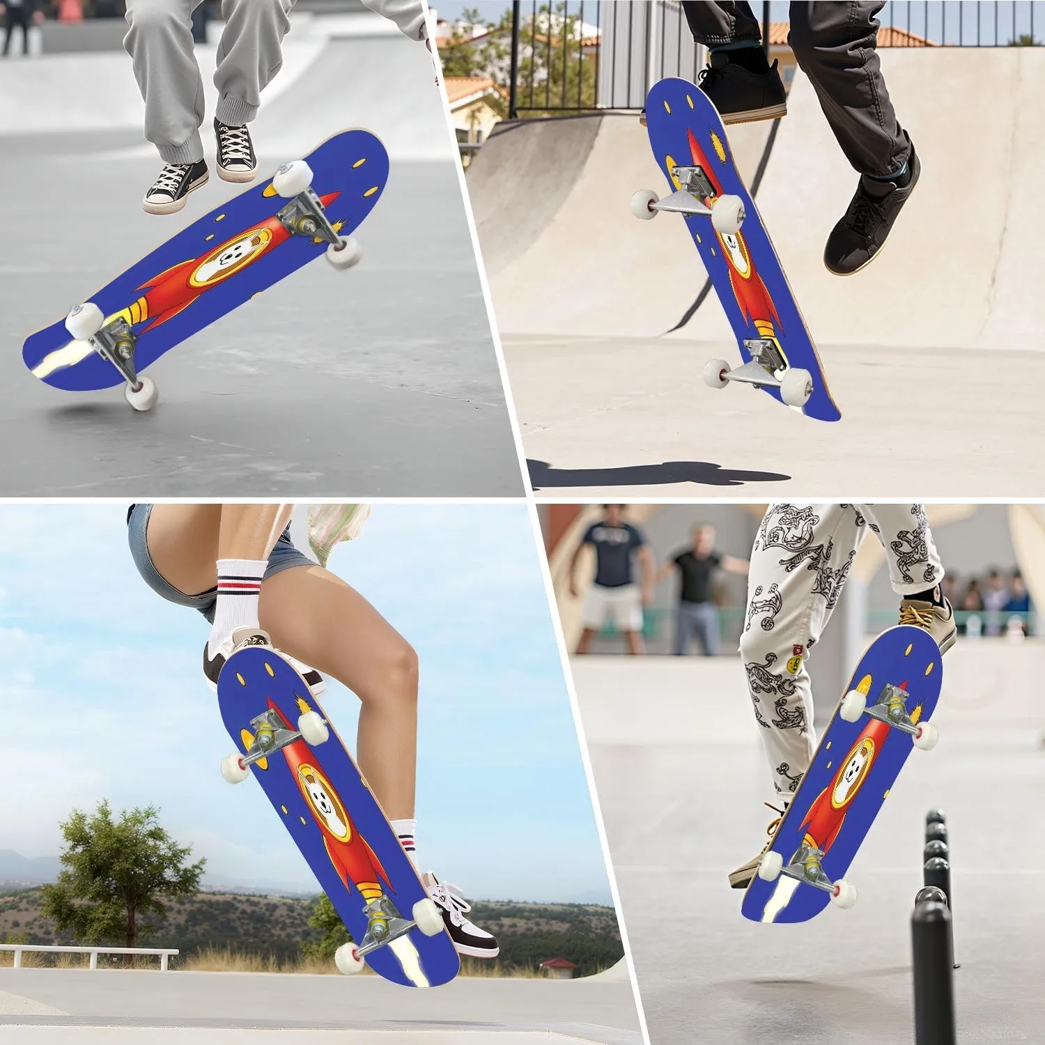 Skateboards for Beginners Dogecoin Rocket Launcher Cryptocurrency Growth Complete Skateboard 7-Layer Maple Wood Double Kick Deck Concave for Tricks Kids Adults Teens 31"x8"