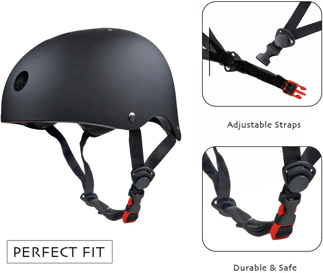 Skateboard/Skate Protection Pads Set with Helmet-SymbolLife Helmet with 6pcs Elbow Knee Wrist Pads for Kids Youths BMX/Cycling/Rollerblading for Head M (20.5-22.4 inch) Black
