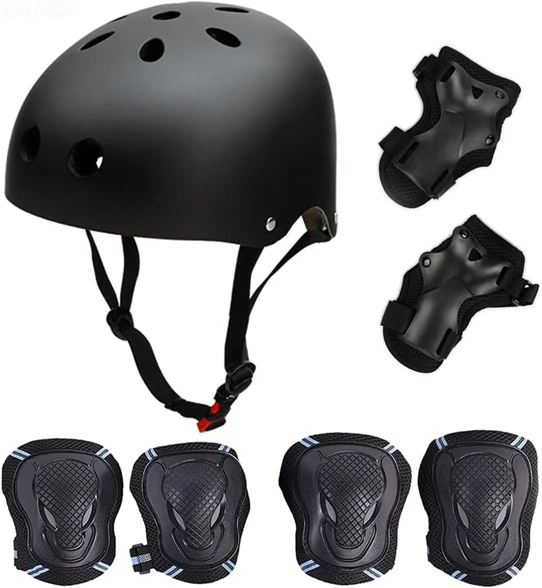 Skateboard/Skate Protection Pads Set with Helmet-SymbolLife Helmet with 6pcs Elbow Knee Wrist Pads for Kids Youths BMX/Cycling/Rollerblading for Head M (20.5-22.4 inch) Black