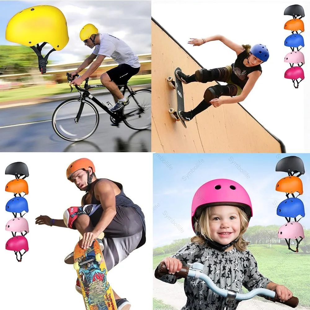 Skateboard/Skate Protection Pads Set with Helmet-SymbolLife Helmet with 6pcs Elbow Knee Wrist Pads for Kids Youths BMX/Cycling/Rollerblading for Head M (20.5-22.4 inch) Black