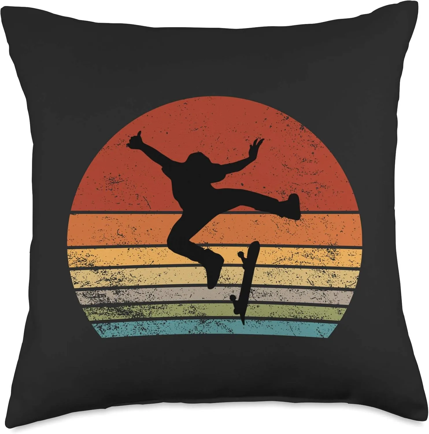 Skaters Having Fun Retro Sunset Skateboard Gift Teen Skaters Throw Pillow