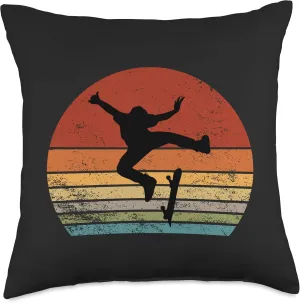 Skaters Having Fun Retro Sunset Skateboard Gift Teen Skaters Throw Pillow