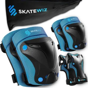 SKATEWIZ Skate Pads - Knee and Elbow Pads & Wrist Guards for Roller Skating [6pc] Skating Protective Gear Adult and Kids - Roller Skate Pads