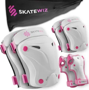 SKATEWIZ Skate Pads - Knee and Elbow Pads & Wrist Guards for Roller Skating [6pc] Skating Protective Gear Adult and Kids - Roller Skate Pads