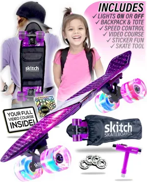 SKITCH Skateboards for Kids, Teens and Adults | Premium Skateboard Gift Set for Beginners and Pros Complete with Mini Cruiser Board   Skateboard Backpack   Video Course   Speed Control   Skate Tool