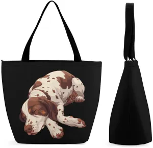 Sleeping German Shorthaired Pointer Dog Womens Tote Bag Purse with Zippered Shoulder Handbags For Work