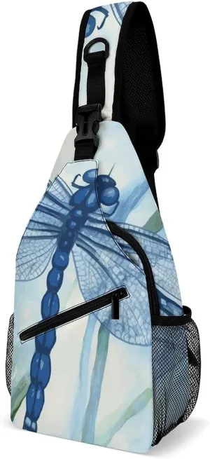 Sling Bags Hand Painted Blue Dragonfly Chest Bag for Men Women Shoulder Bag for Travel Sport Chest Pack