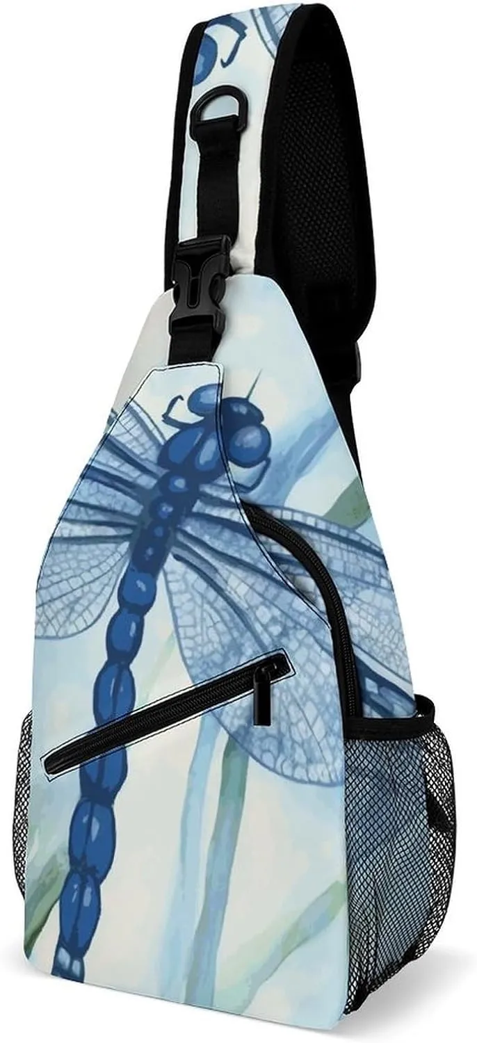 Sling Bags Hand Painted Blue Dragonfly Chest Bag for Men Women Shoulder Bag for Travel Sport Chest Pack