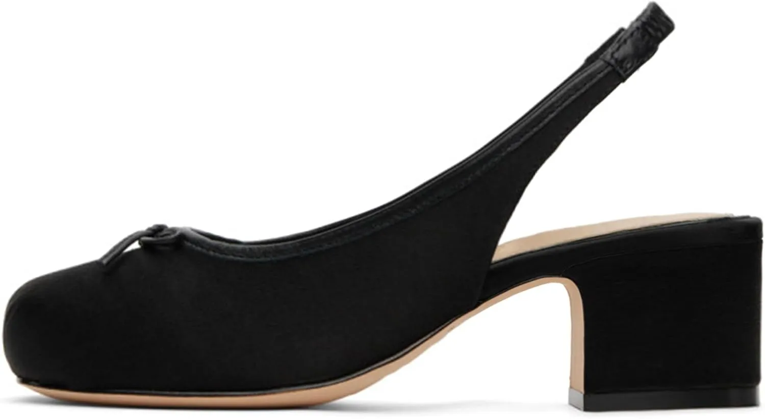 Slingback Ballet Heels for Women Cute Bow Square Toe Low Chunky Heel Ballerina Pumps Comfort Satin Mary Jane Heels Shoes with Elastic Rear Strap