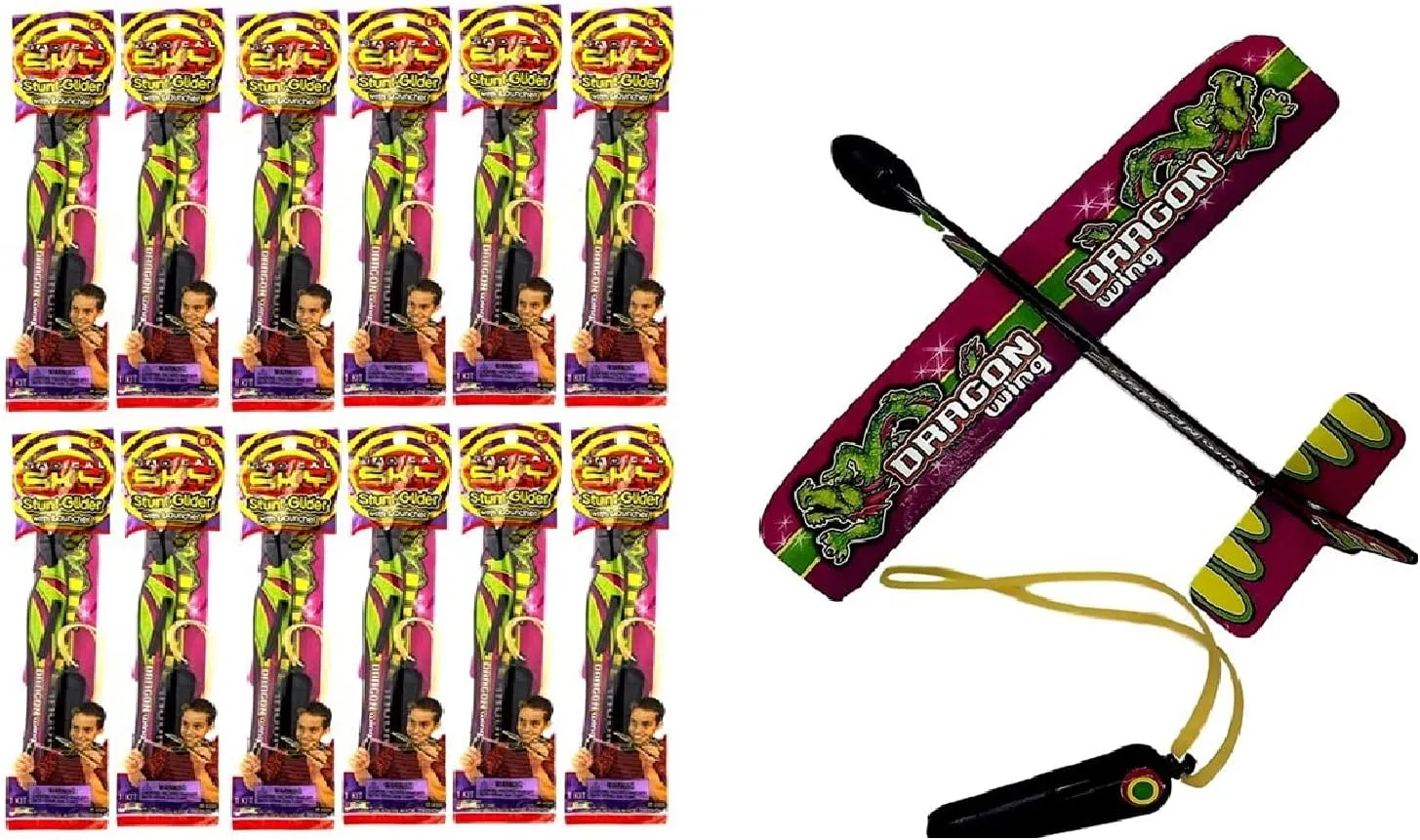 Slingshot Plane Glider w/Rubber Band Launcher (12 Planes) Flying Paper Foam Airplanes for Kids, Boys Toys. Outdoor Backyard Games & Activities. Bulk Birthday Party Favors. 2340-12p