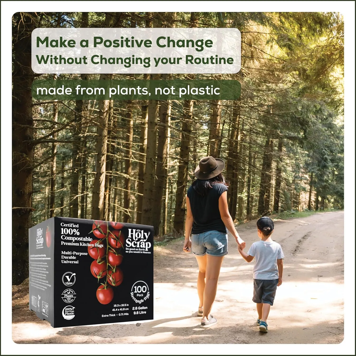 Small Compostable Trash Bags - 2.6 Gallon, 100 Pack, 100% Plastic-Free Decomposing Kitchen Food Waste Trash Can Bags & Liners, Thick Countertop Garbage, Bathroom & Bio Bin Bags