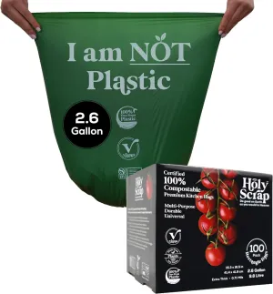 Small Compostable Trash Bags - 2.6 Gallon, 100 Pack, 100% Plastic-Free Decomposing Kitchen Food Waste Trash Can Bags & Liners, Thick Countertop Garbage, Bathroom & Bio Bin Bags