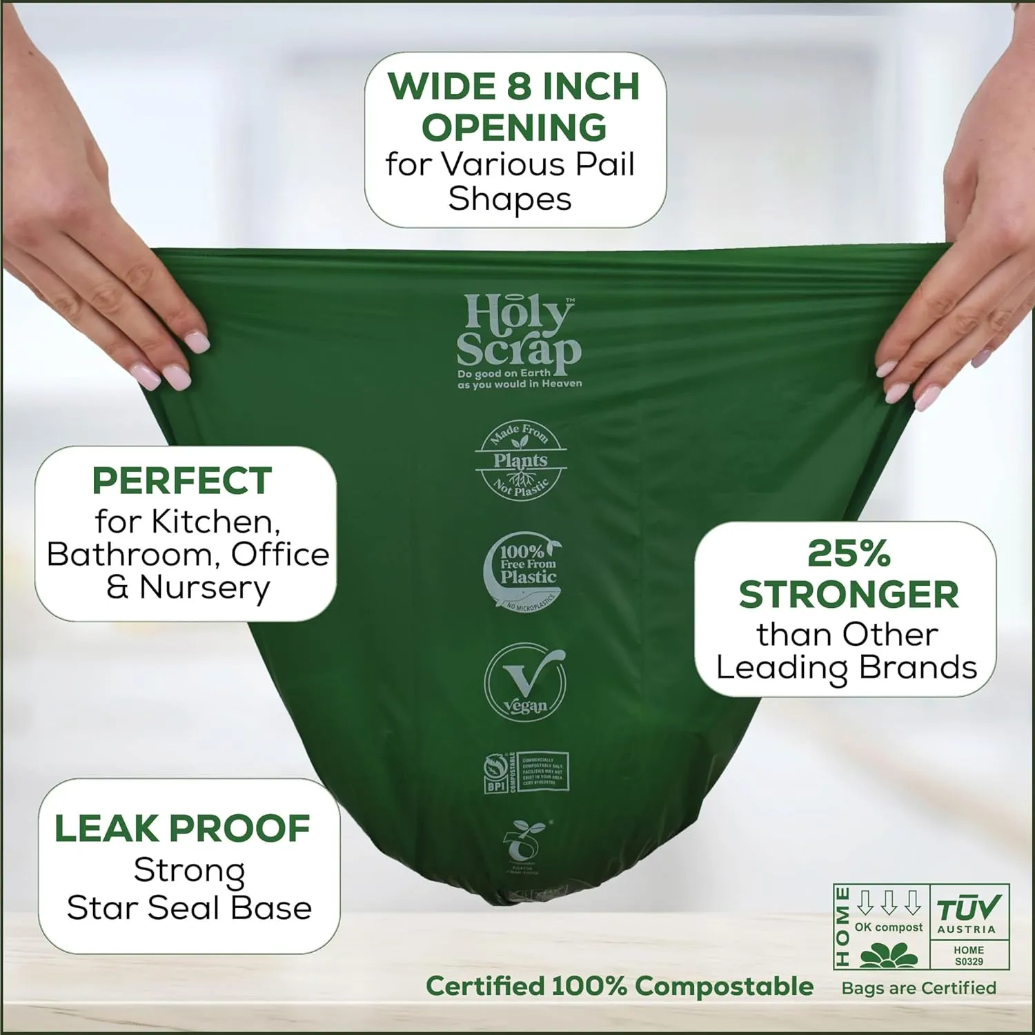 Small Compostable Trash Bags - 2.6 Gallon, 100 Pack, 100% Plastic-Free Decomposing Kitchen Food Waste Trash Can Bags & Liners, Thick Countertop Garbage, Bathroom & Bio Bin Bags