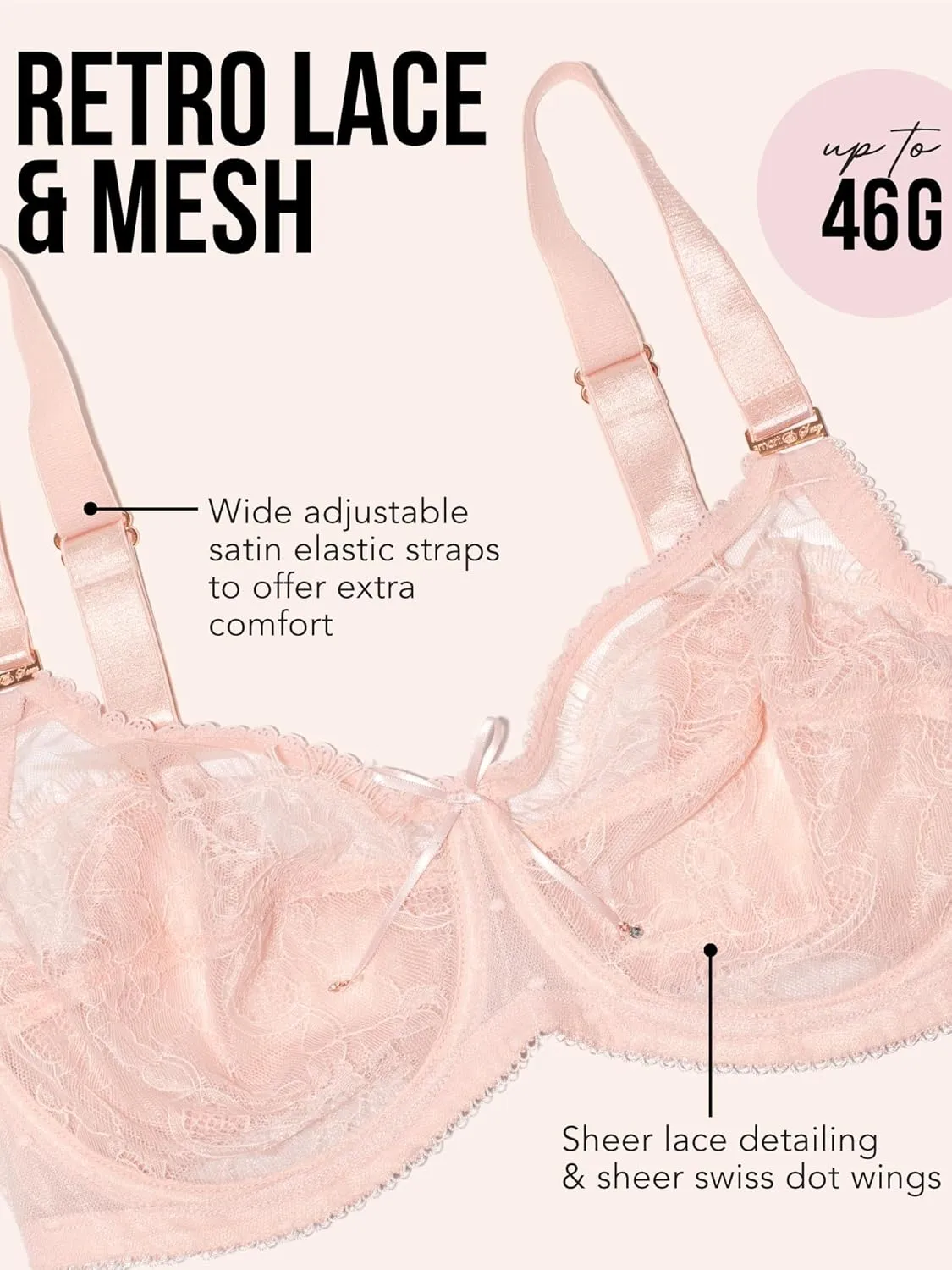 Smart & Sexy Women's Lace & Mesh Full Coverage Bra – Unlined Underwire for Natural Shaping