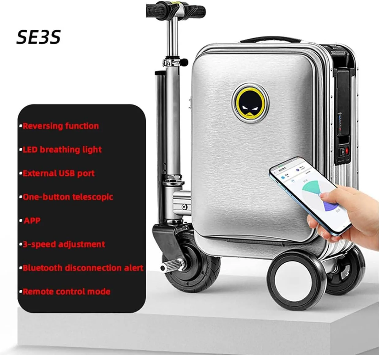 Smart Electric Suitcase, 20L Portable Rideable Luggage, Load 110KG 3 Speed Adjustment, 2 Removable Batteries, Electric Ride-On Hand Luggage Suitcase for Travel,Pink