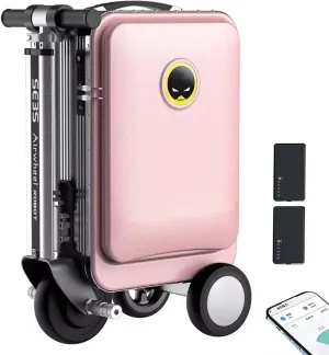 Smart Electric Suitcase, 20L Portable Rideable Luggage, Load 110KG 3 Speed Adjustment, 2 Removable Batteries, Electric Ride-On Hand Luggage Suitcase for Travel,Pink