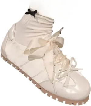 Sneakerina Satin Ballet Sneakers for Women Dual Bow Ballerina Sneakers Flat Kawaii Y2K Lightweight Round Toes Non-Slip Lace-Up Slip on Comfort Dress Shoes Preppy Back to School Gifts for Girls Teens