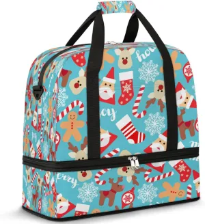 Socks Santa Claus Cane Sports Gym Bag with Shoes Compartment Foldable Travel Duffel Bag Dry Wet Separated Sports Tote Workout Weekender Overnight Bag for Women Yoga Dance Work Training Handbag